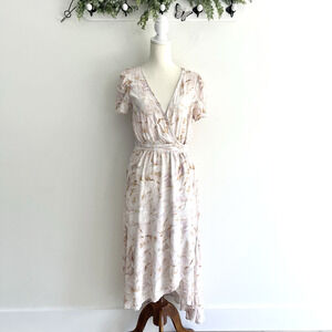 Saltwater Luxe Milly Midi Wrap Dress White/Pink/Orange Floral Size Medium 123008